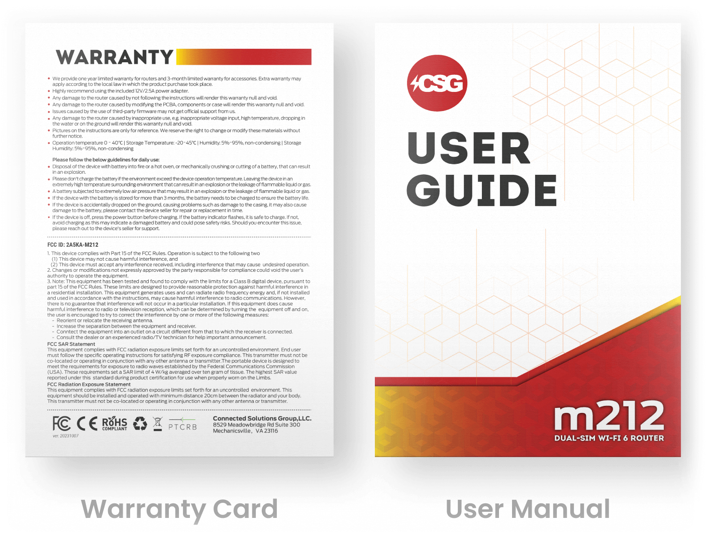 m212 Warranty Card & User Manual